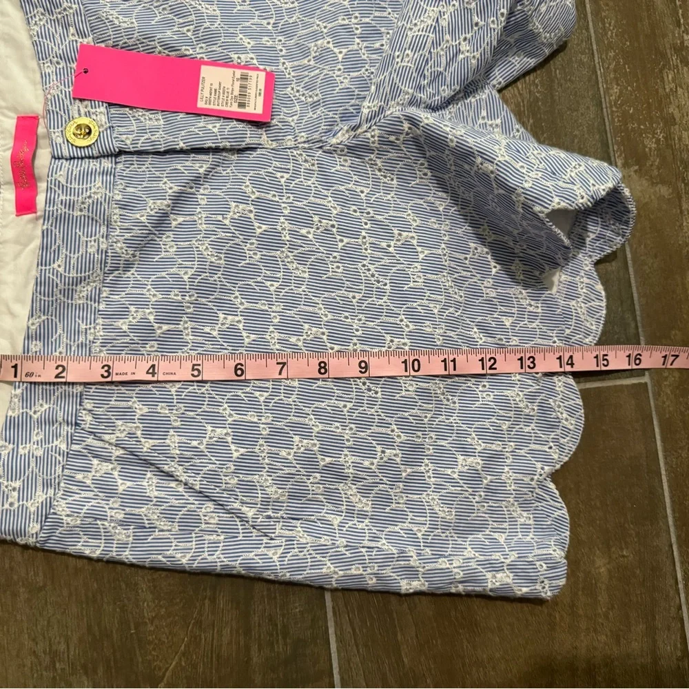NWT Lilly Pulitzer Shorts Buttercup Resort Blue Crew White Eyelet Scalloped 10 - Picture 11 of 13